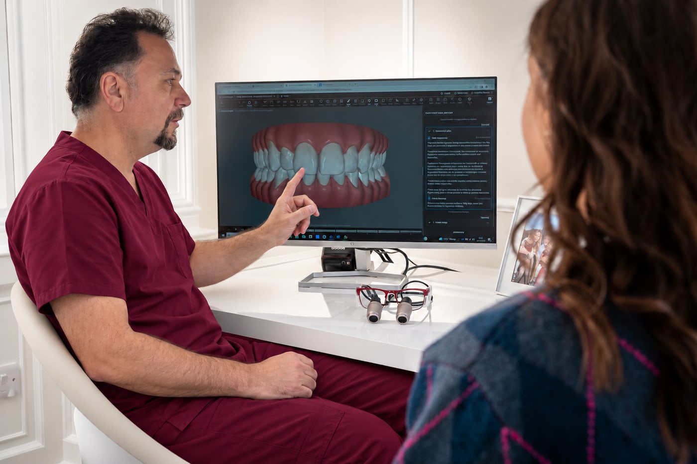 Montaj ilustrativ cu Dr. Ionuț Trifescu explicând un plan de tratament dentar